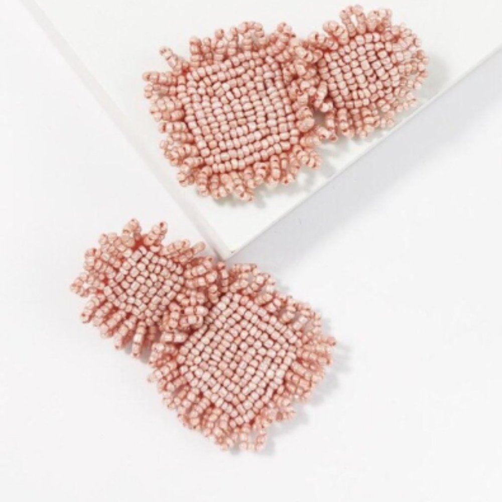 Blush/Pink Handmade Beaded Drop Statement Earrings